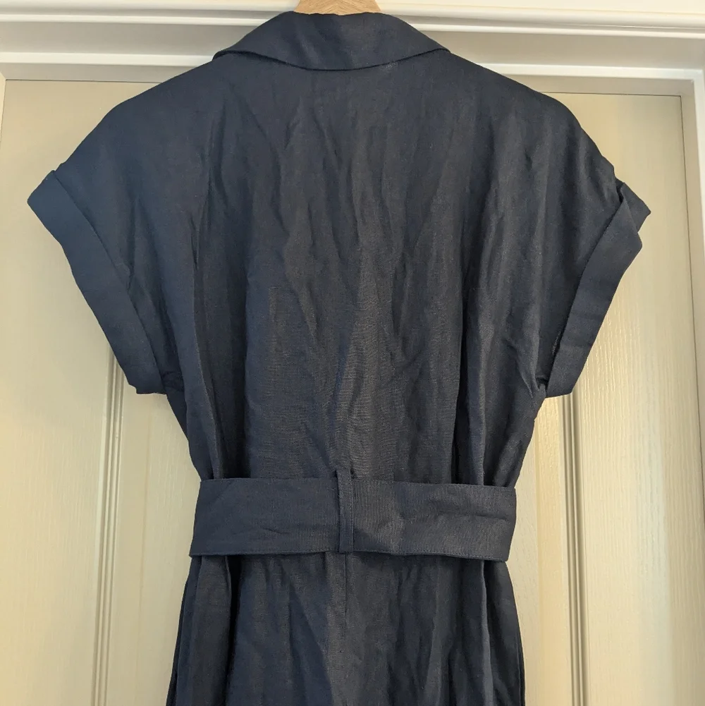 NWT Zara Dark Navy Belted Linen Blend Jumpsuit - Size XS